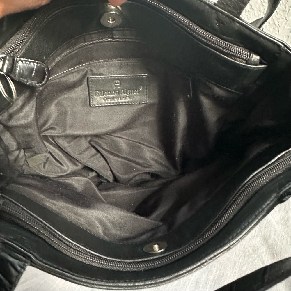 Etienne Aigner Black Leather Tote Bag | Croc Embossed Trim | Shoulder Bag - Picture 9 of 15